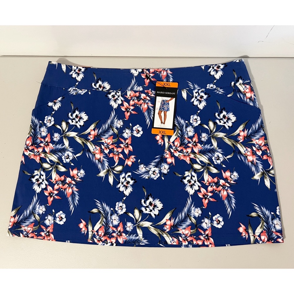 Mario Serrani Women's Blue Floral Print Comfort Stretch Skort Size XXL